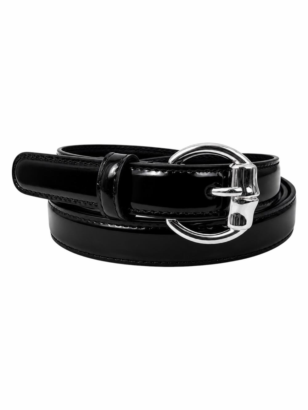 Gucci Thin Leather Belt with Bamboo Buckle Black Silver Size 90/36